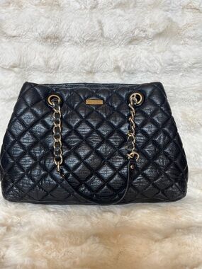 Quilted Black Leather Chain-Handle Shoulder Bag
